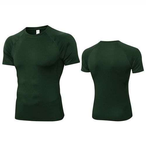 Men Summer Sports T-Shirt Short Sleeve Running Fitness Top（Dark Green）