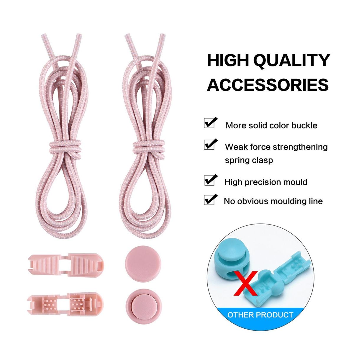 1 Set Tieless Shoelaces Elderly Children No Tie Shoes Strings Light Pink