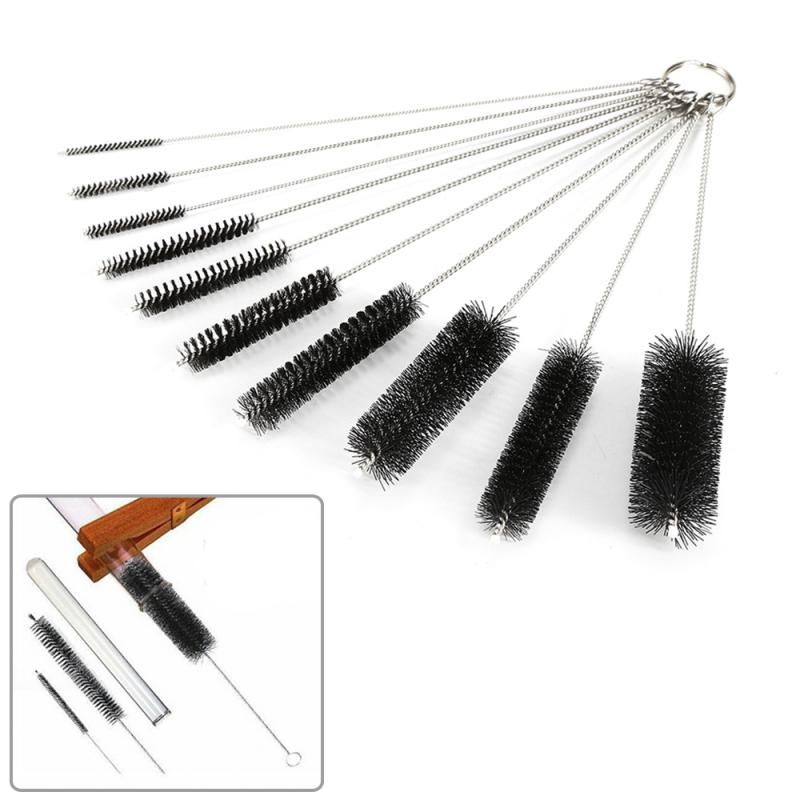 10Pcs/lot Baby Bottle Brushes Cleaner Multifunctional Cleaning Brush Stainless Steel Wash Drinking Feeding Bottle Home Cleaning-black