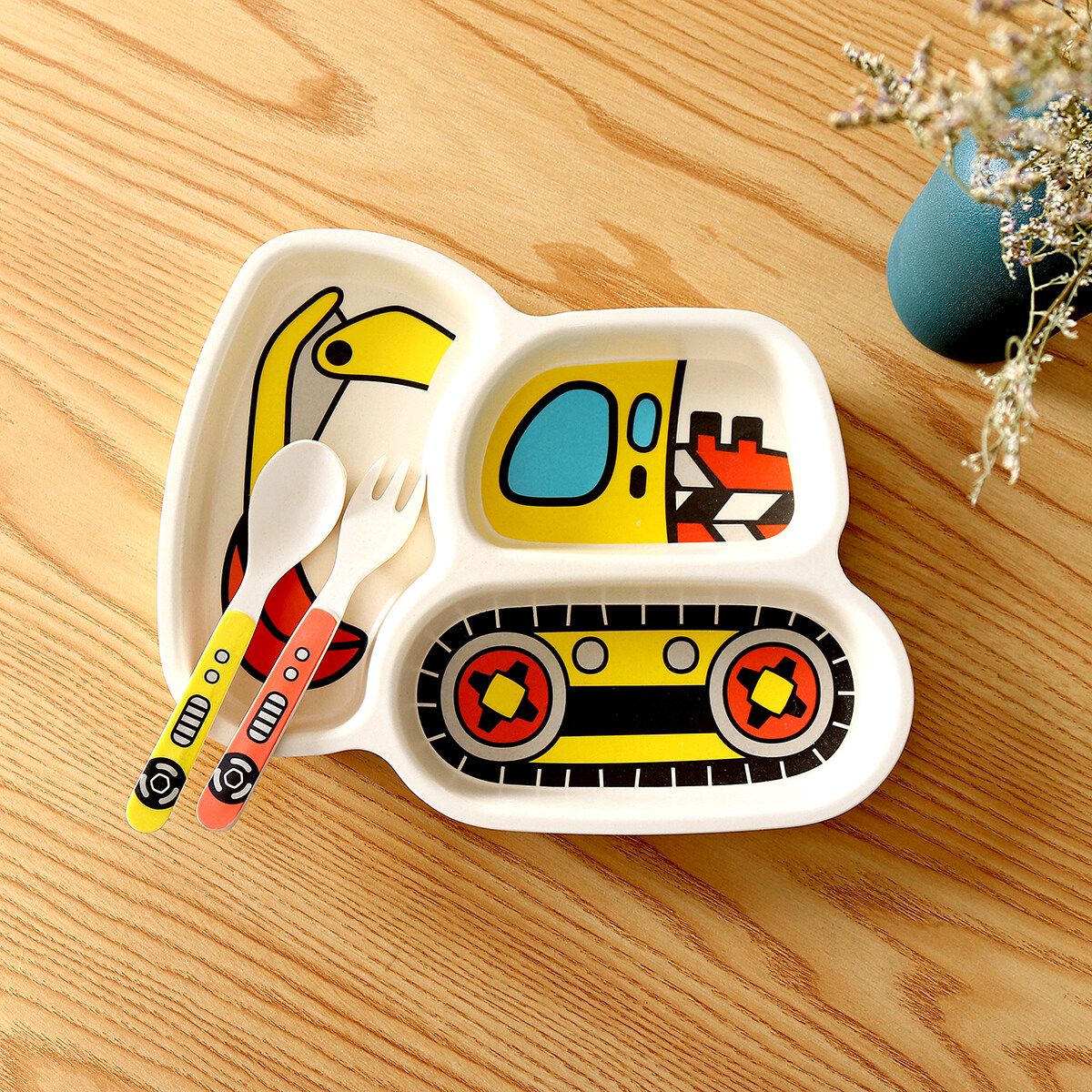 Kids Children's Boys Dump Truck Cutlery & Plate Dinner Set, Spoon Fork - Boxed 9yue Glitter Black