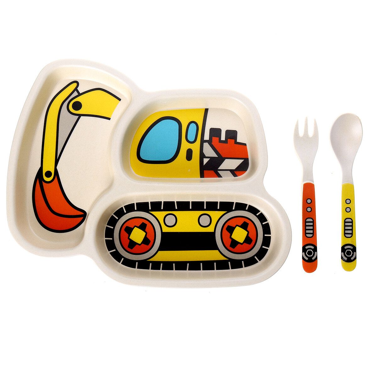 Kids Children's Boys Dump Truck Cutlery & Plate Dinner Set, Spoon Fork - Boxed 9yue Glitter Black