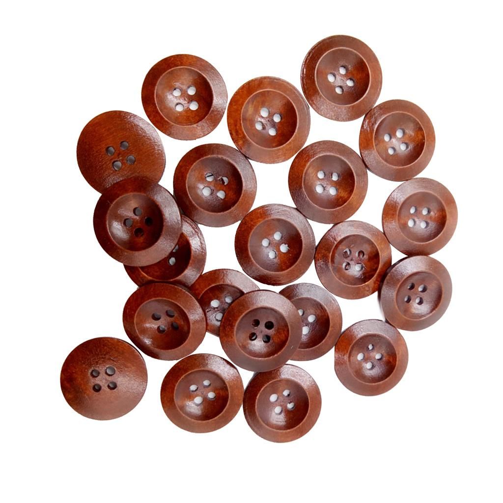 100Pcs Brown 4-holes Round Wooden Button Sewing Scrapbooking Craft