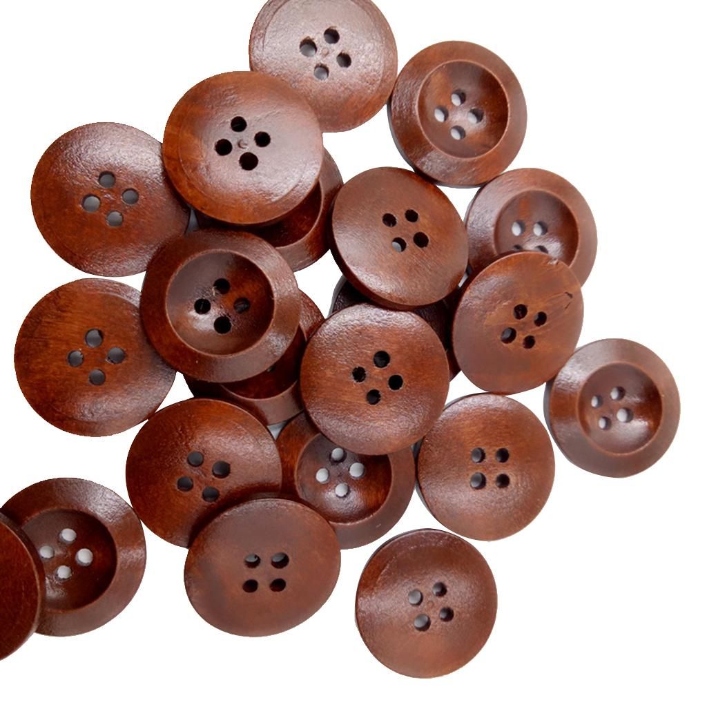 100Pcs Brown 4-holes Round Wooden Button Sewing Scrapbooking Craft
