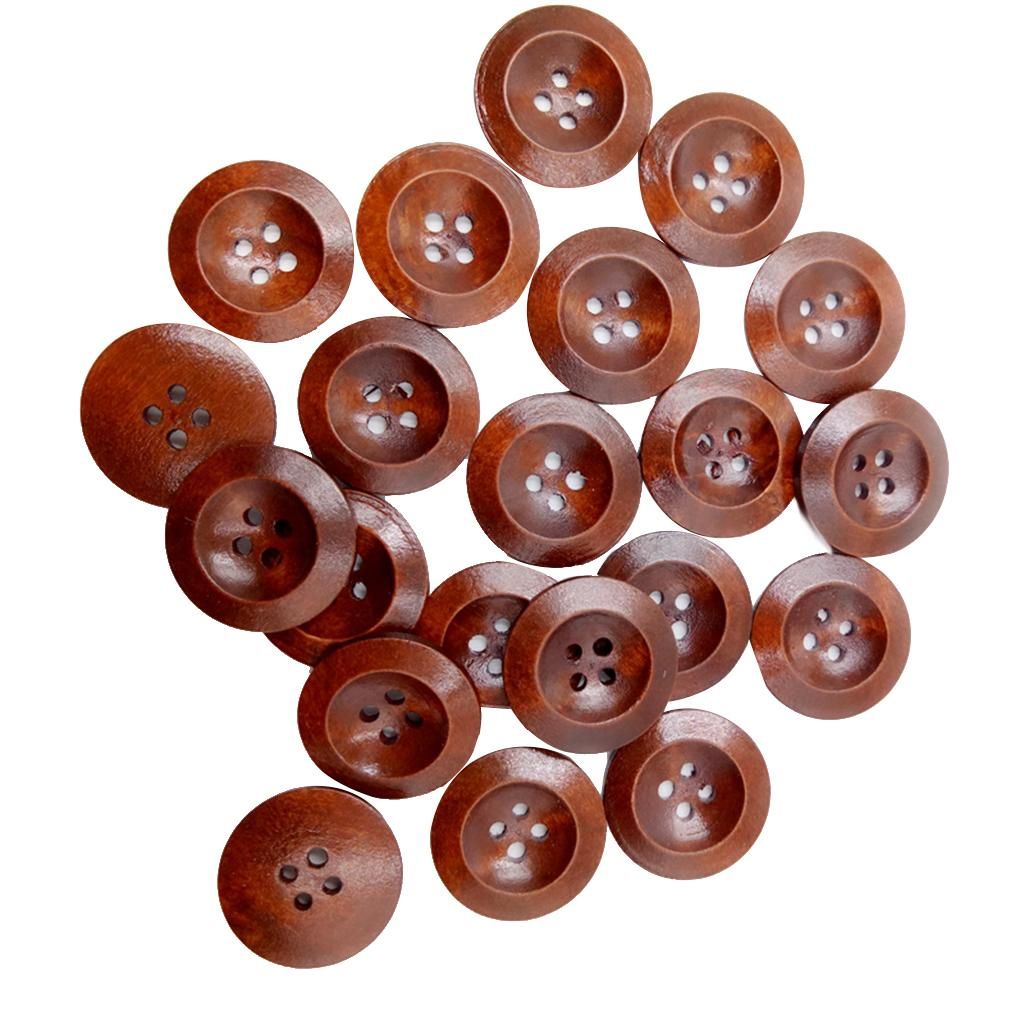100Pcs Brown 4-holes Round Wooden Button Sewing Scrapbooking Craft