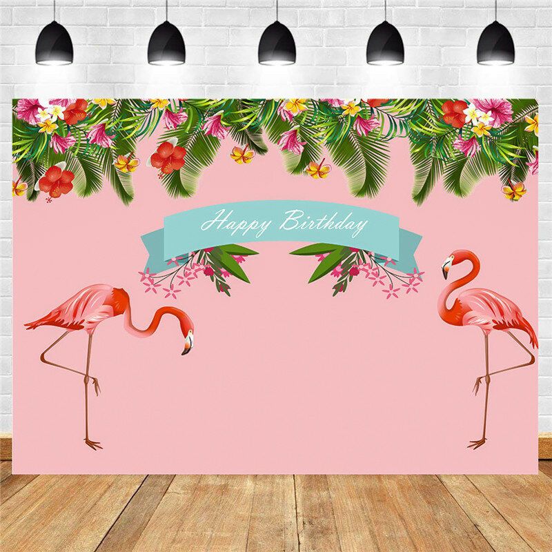 7ft 5ft Tropical Flamingo Birthday Vinyl Studio Backdrop