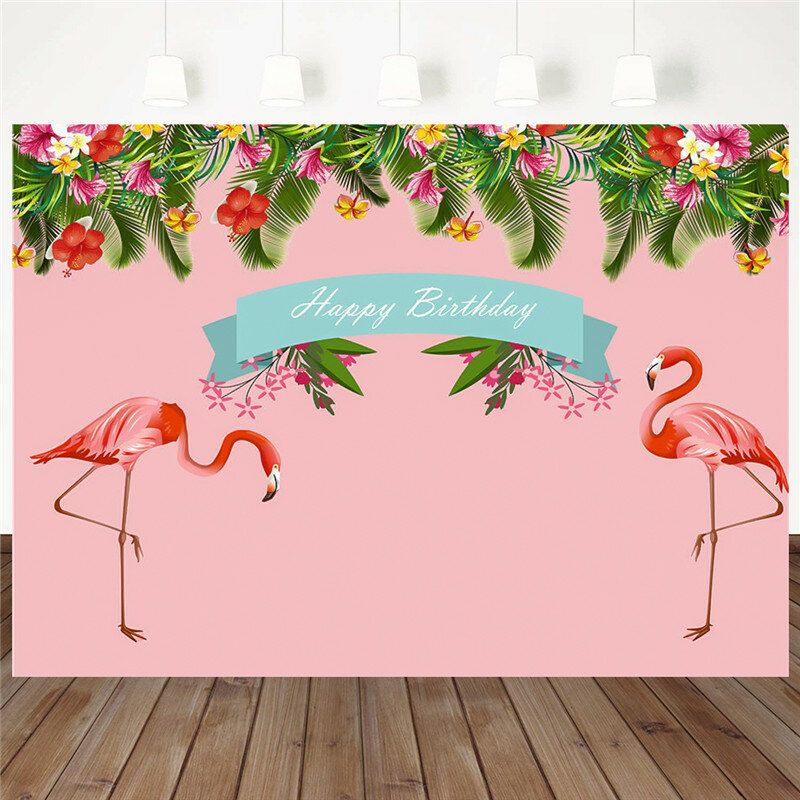 7ft 5ft Tropical Flamingo Birthday Vinyl Studio Backdrop