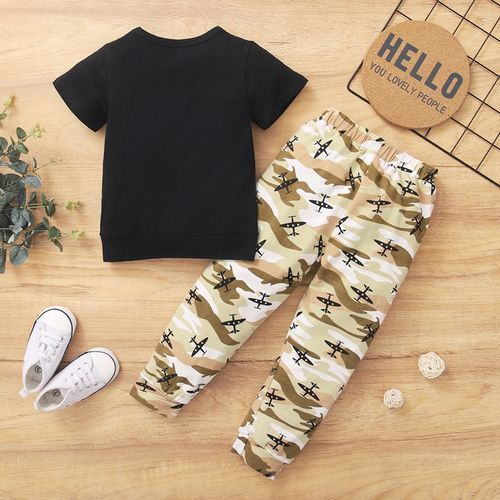 MAMA'S BOY 1-4Y Kid Boys Outfit Set Short Sleeve T-shirt Camou Long Pants