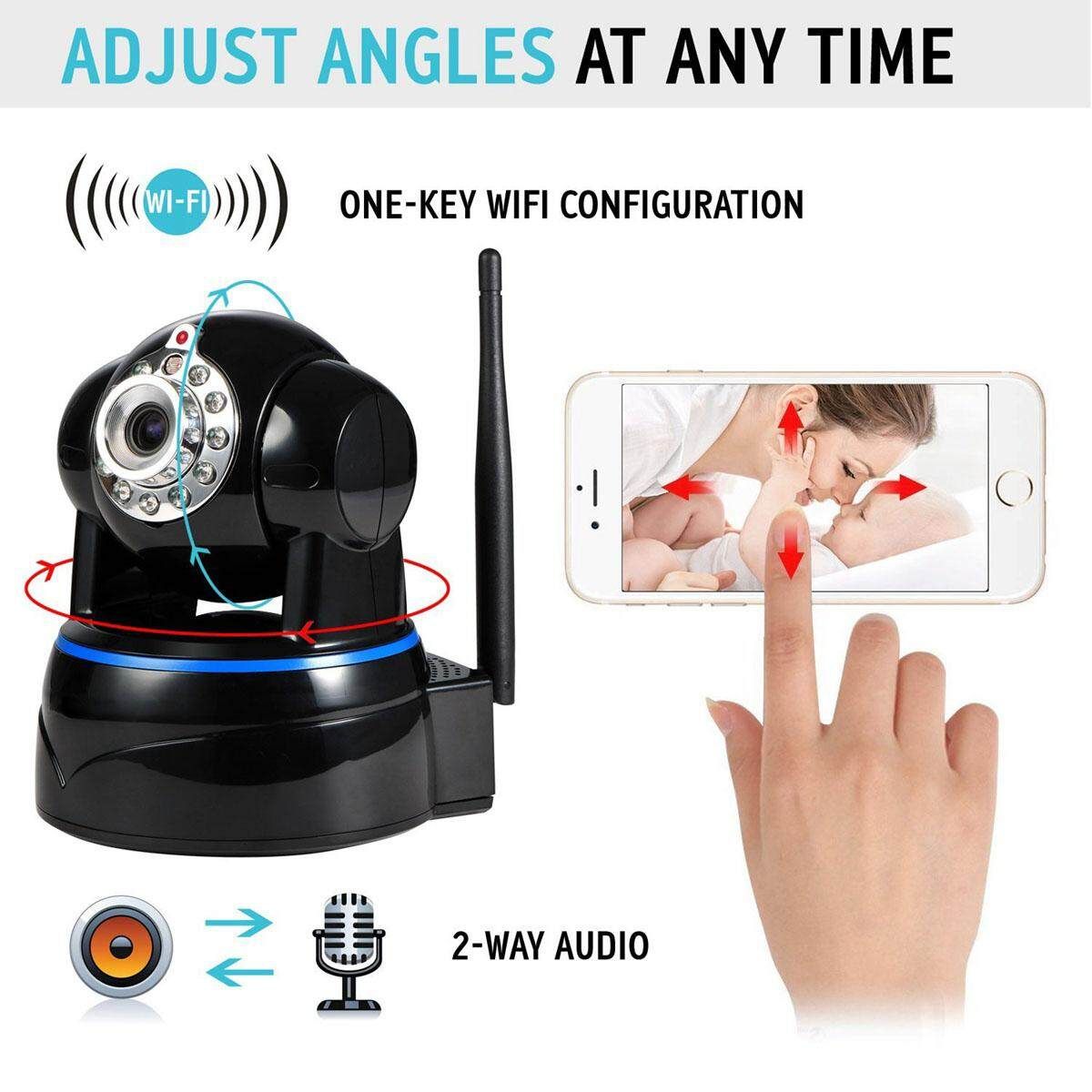 Camera, Uokoo 1080p WiFi Security Camera Built-in Microphone, Pan/Tilt With 2-Way Audio, Night Vision, Baby Video Nanny Cam, Motion Wireless Webcam (Black-1080P)
