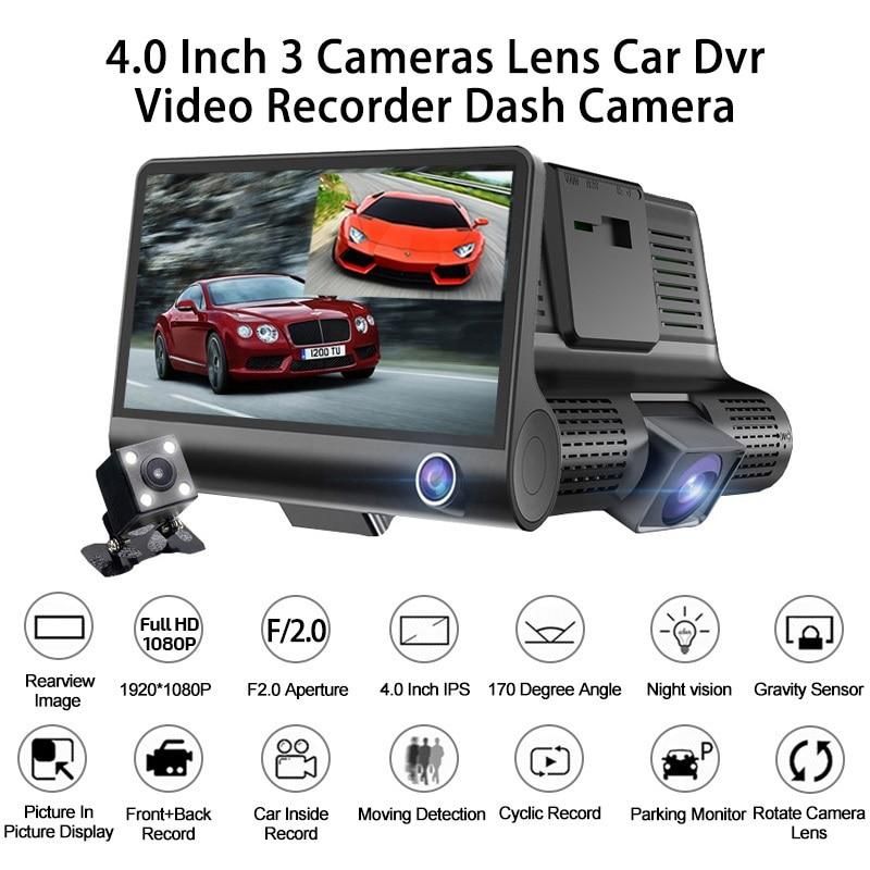 Car DVR 3 Cameras Full HD 1080P Dual Lens Car DVR Camera 4.0 inch LCD Screen with 170 Degree Rear View