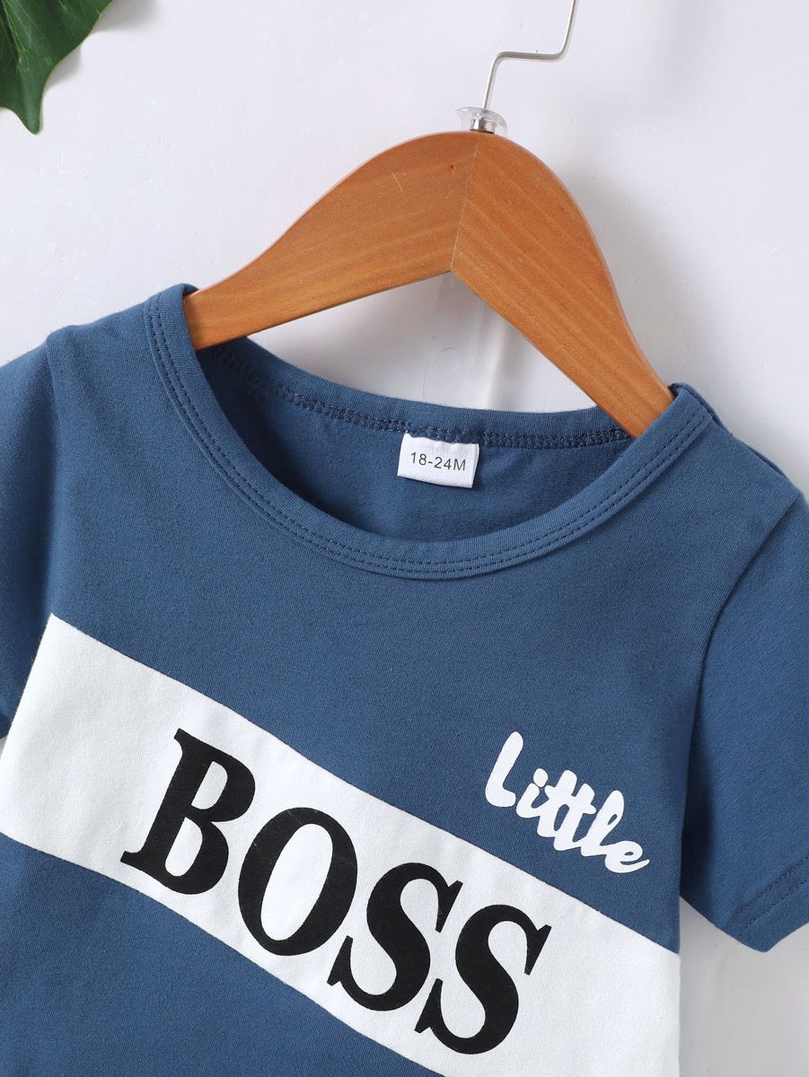 2PCS Clothes Set Kid Boy Letter Boss T-shirt+ Shorts