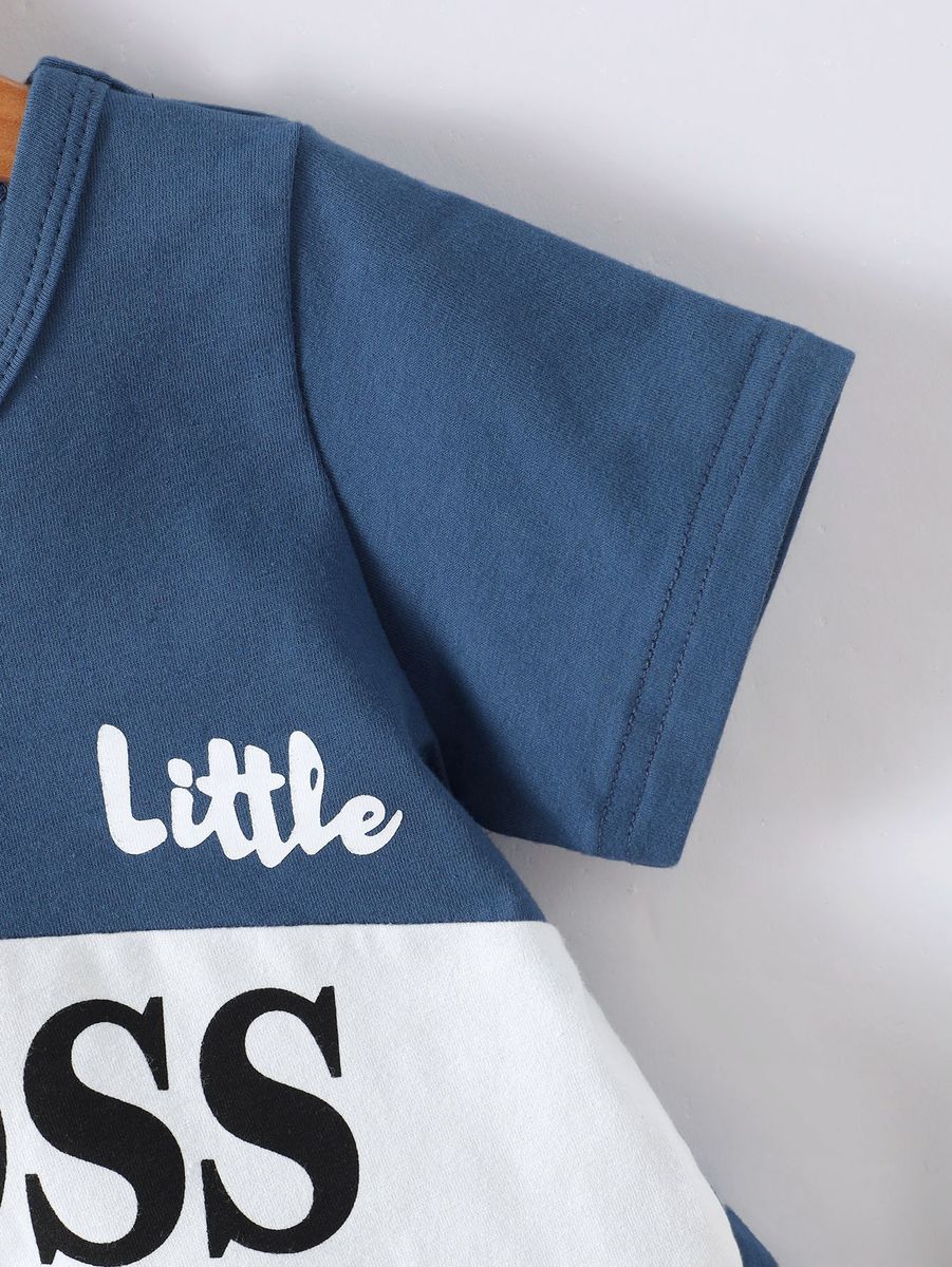 2PCS Clothes Set Kid Boy Letter Boss T-shirt+ Shorts
