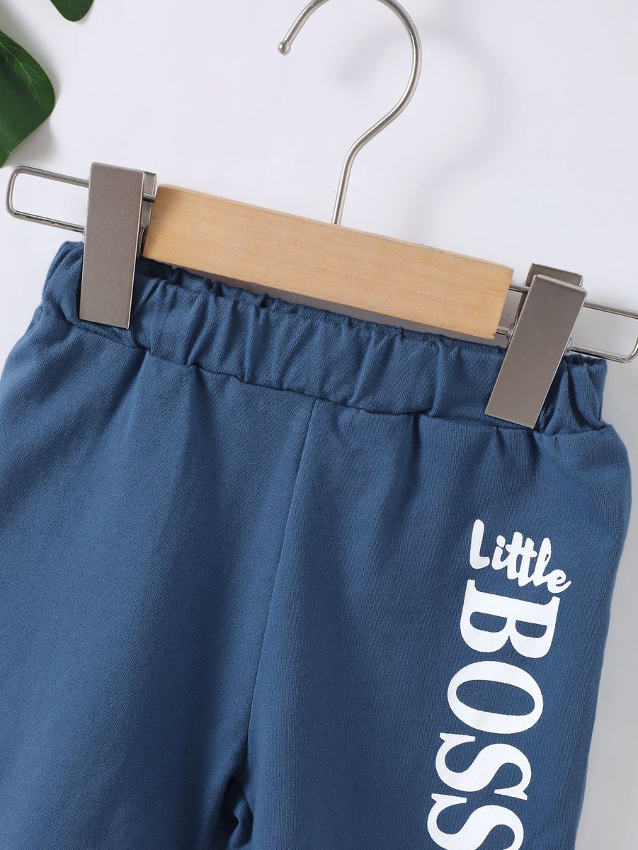 2PCS Clothes Set Kid Boy Letter Boss T-shirt+ Shorts