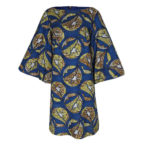 Ankara Stoned Midi Dress With Flared Sleeves - Blue - Lg-4460