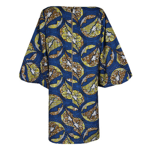 Ankara Stoned Midi Dress With Flared Sleeves - Blue - Lg-4460