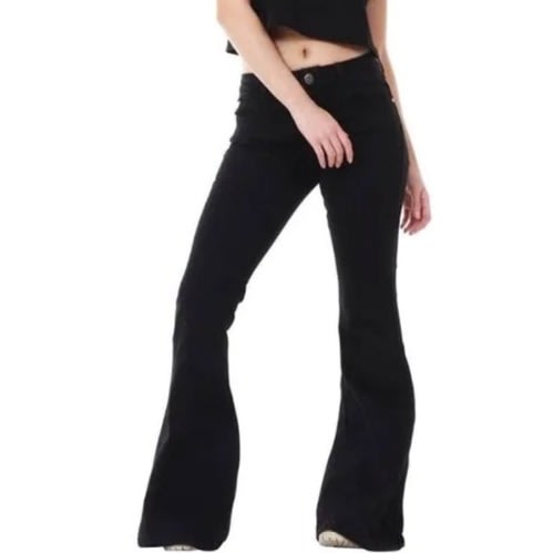 Ladies High Waist Bell Bottom Jeans - Black