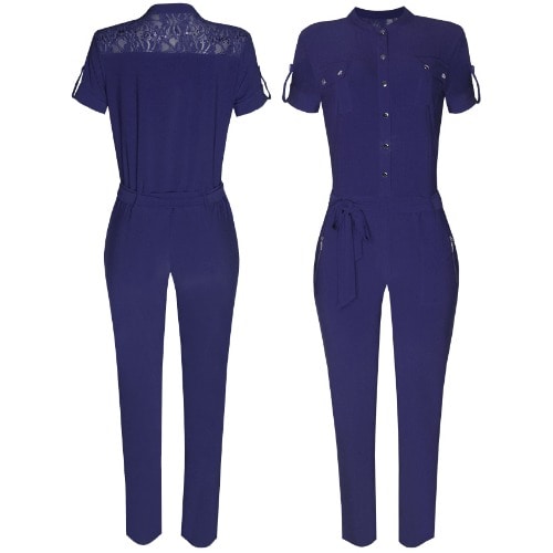Lace Embellished Jumpsuit - Navy Blue