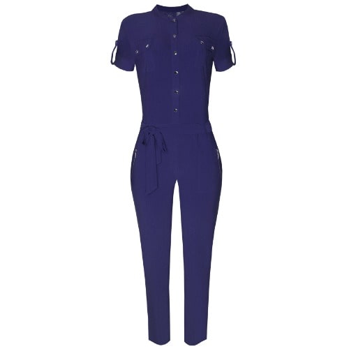 Lace Embellished Jumpsuit - Navy Blue