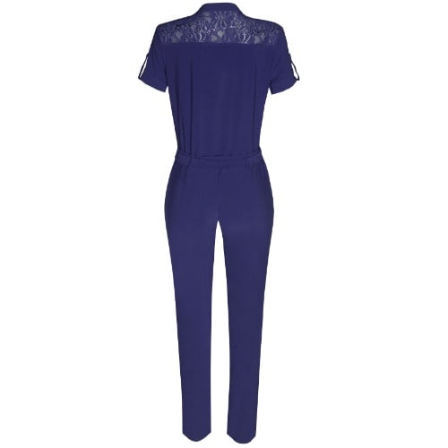 Lace Embellished Jumpsuit - Navy Blue