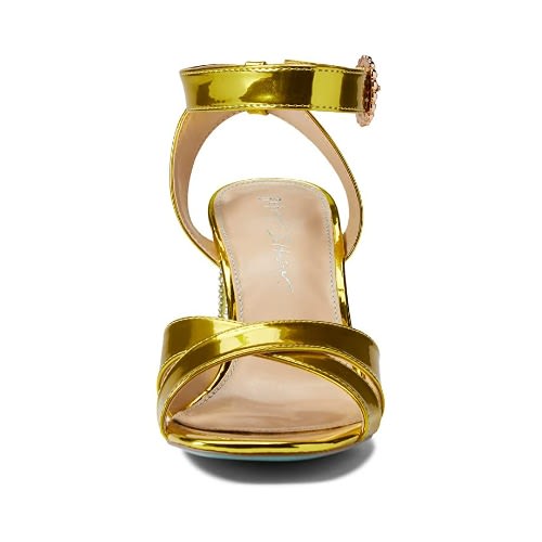 Embellished Block Heel Sandals - Yellow