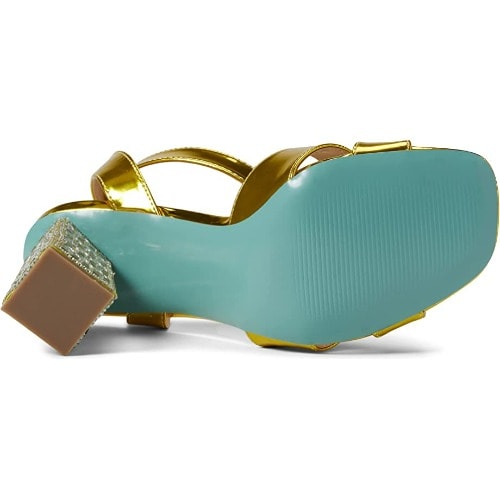 Embellished Block Heel Sandals - Yellow