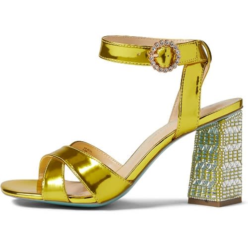 Embellished Block Heel Sandals - Yellow