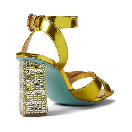 Embellished Block Heel Sandals - Yellow