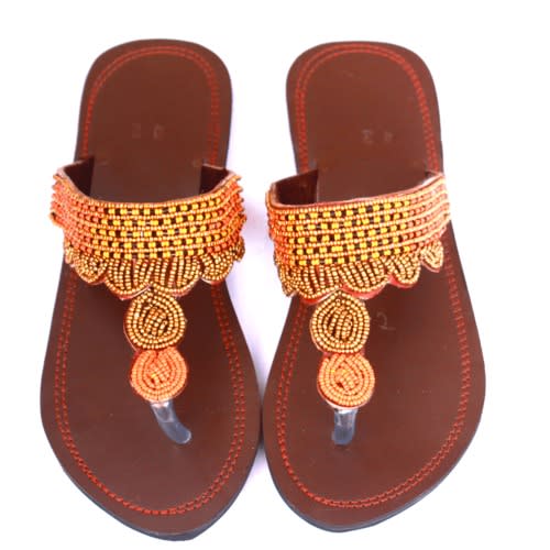 Beaded Slippers - Brown