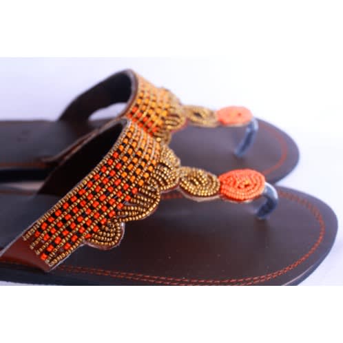 Beaded Slippers - Brown