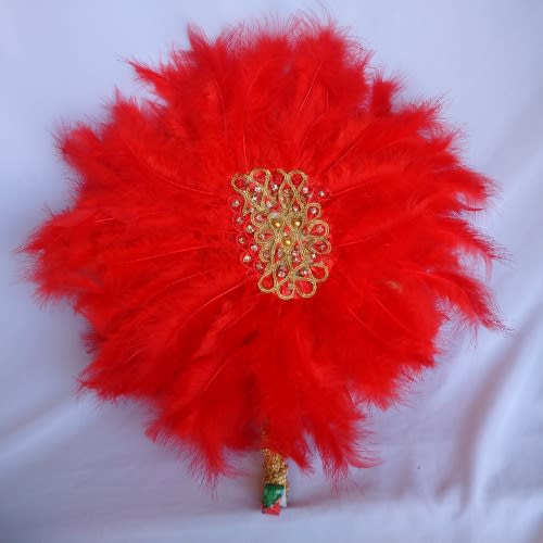Red Feathers With Gold Details Bridal Handfan