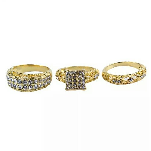 3pcs Wedding Engagement Rings - Gold And Silver