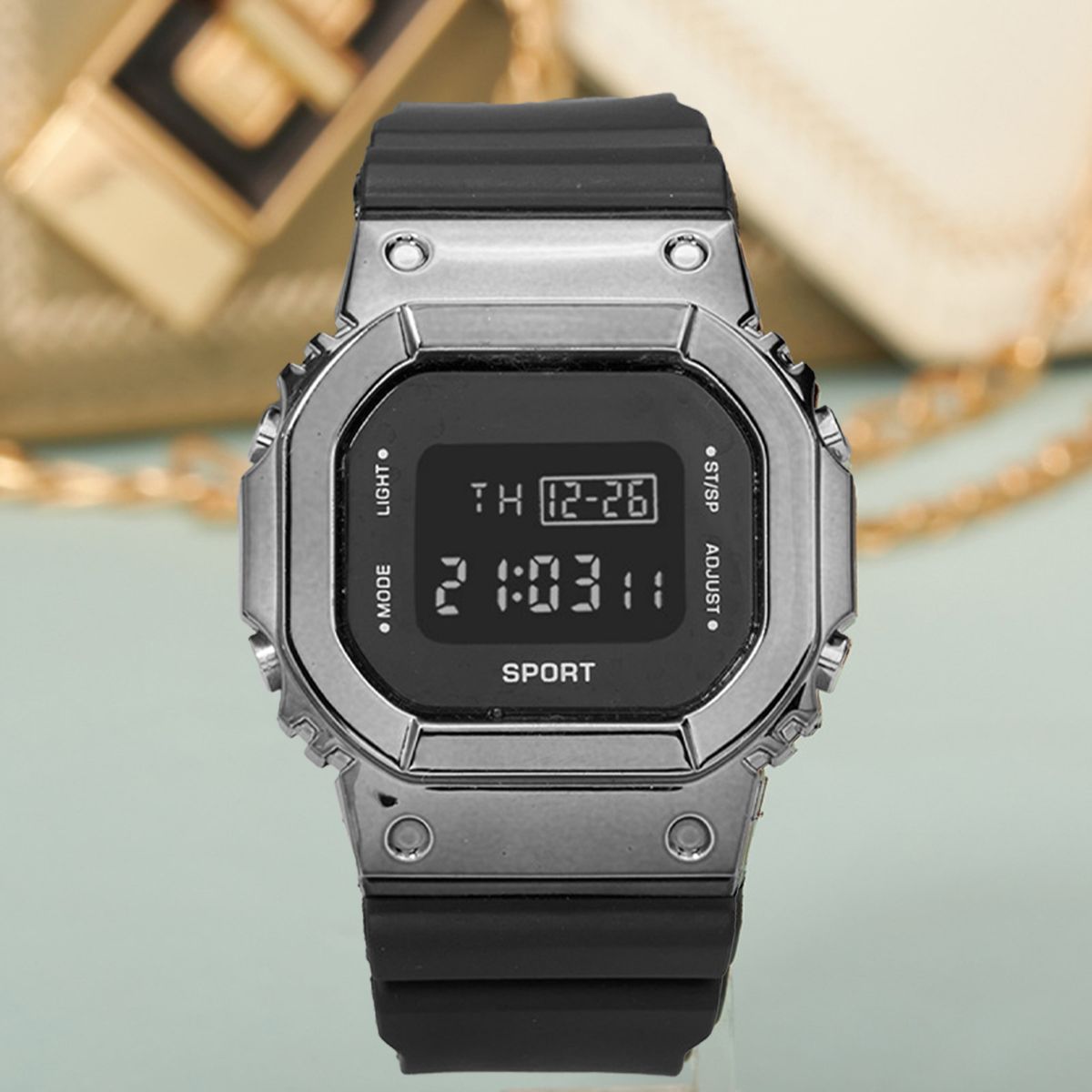 Digital Watch Electronic Noctilucent Screen Square Dial-
