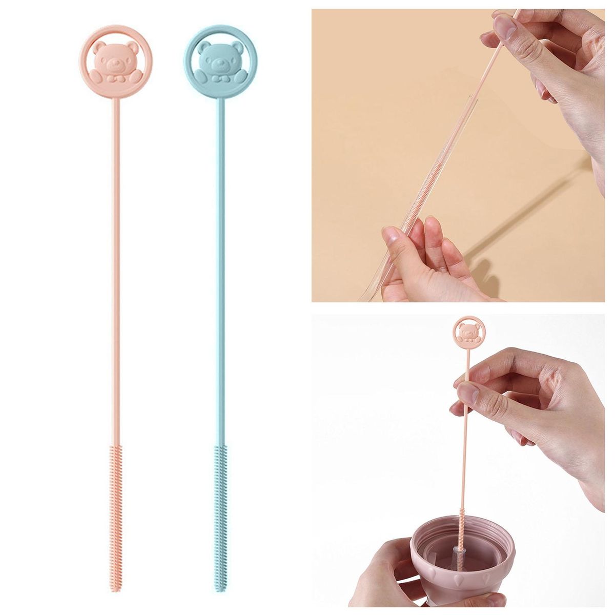 Silicone Straw Brush Sips 3-pack Reusable Straw amp Lid Brushes Extra Pink Blue