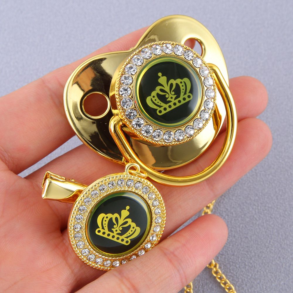 6 Colors Golden Bling Baby Pacifier And Clip Chain BPA Free