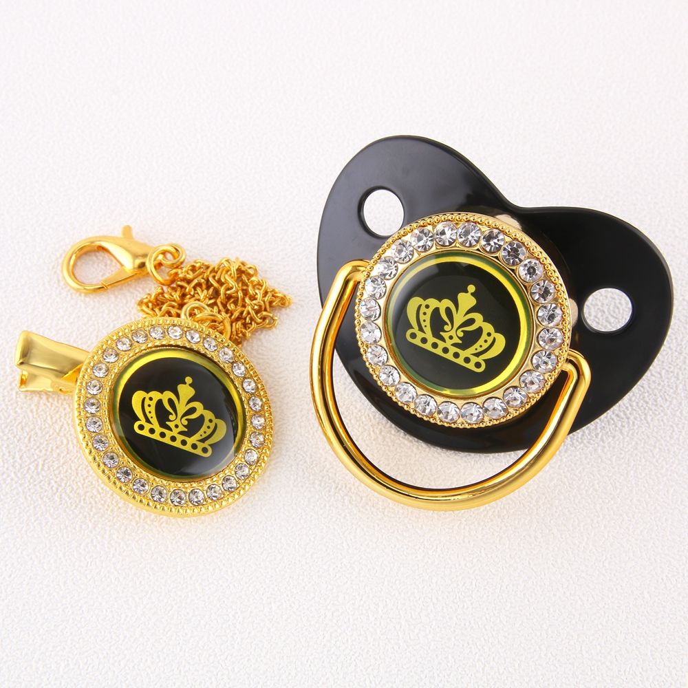 6 Colors Golden Bling Baby Pacifier And Clip Chain BPA Free