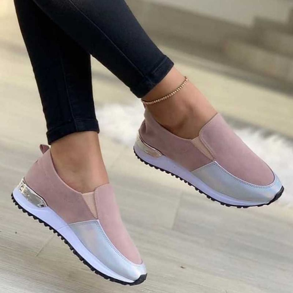 (Pink)New Women Sneaker Slip On Flat Casual Shoes Platform Sport Women's Shoes Outdoor Runing Ladies Vulcanized Shoes Zapatillas Mujer OLD