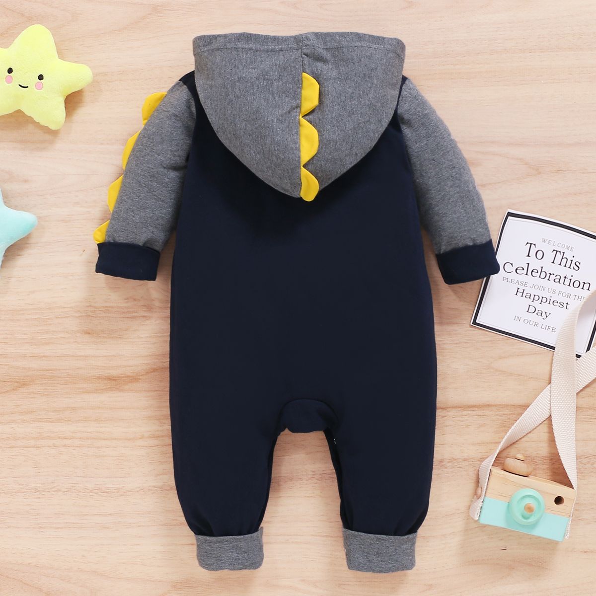 Baby Boys Cartoon Bear Long Sleeve Hoodie Romper