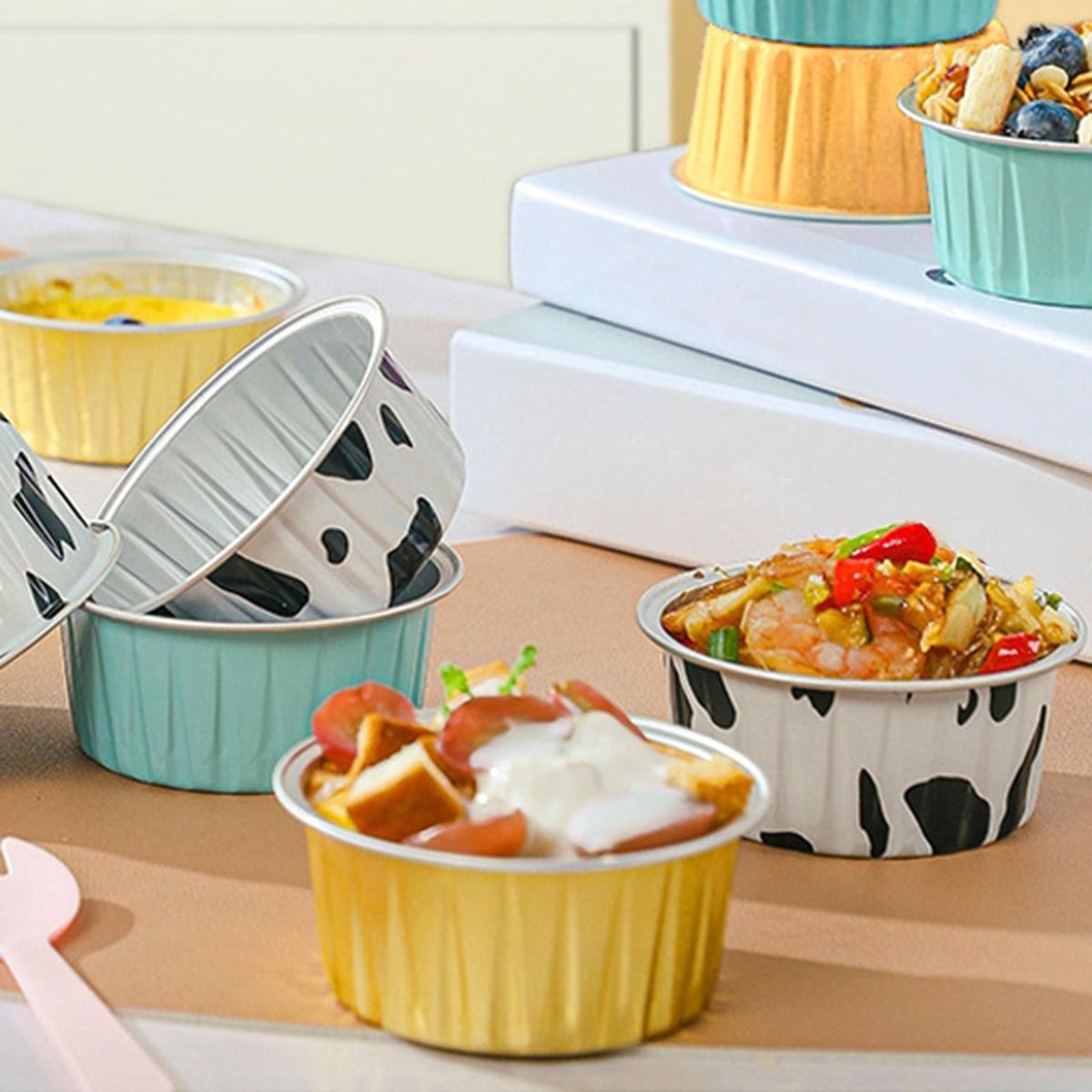 Parties Baking Cups Premium Aluminum Foil Cake Cups 60 Pcs for Wedding Mix Color