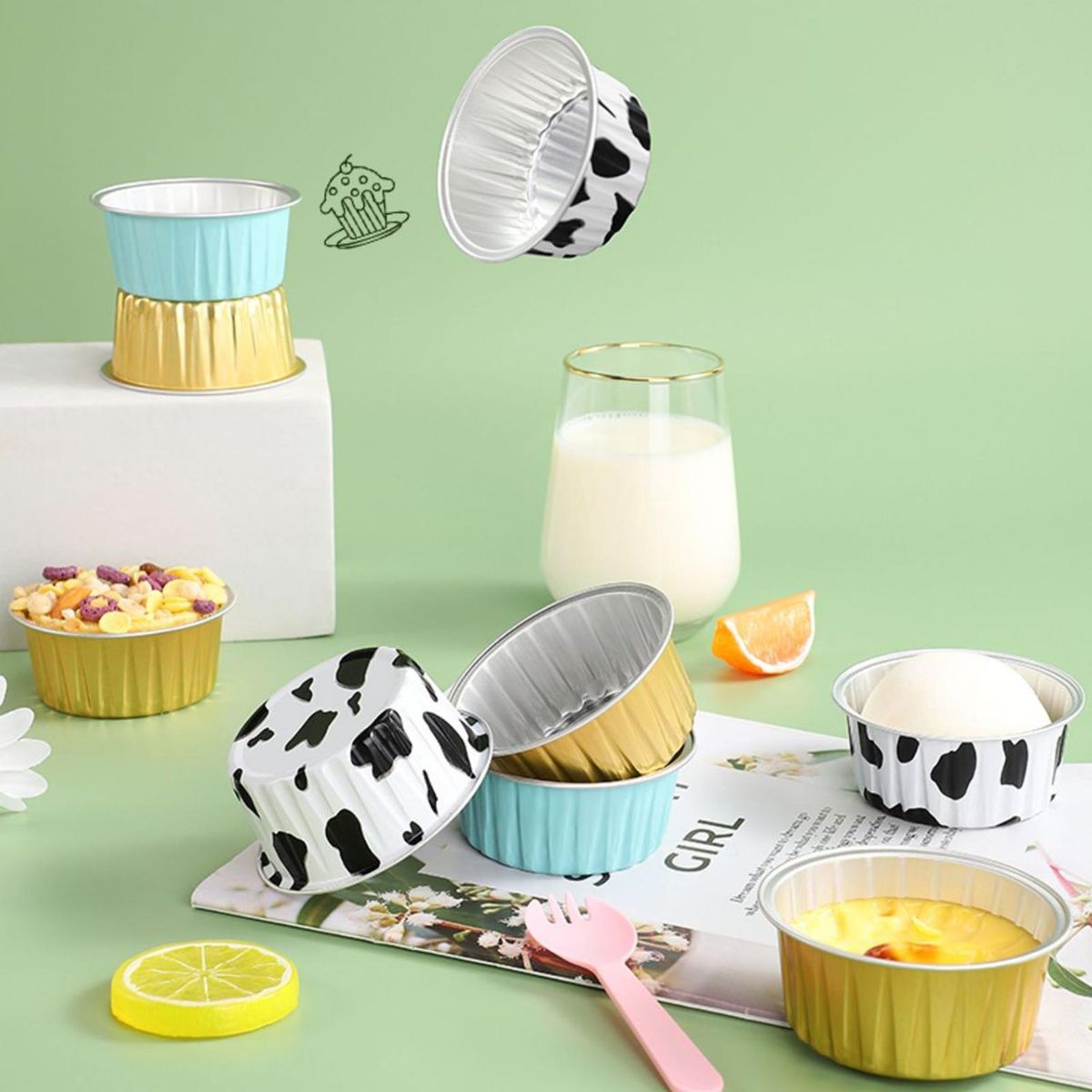 Parties Baking Cups Premium Aluminum Foil Cake Cups 60 Pcs for Wedding Mix Color