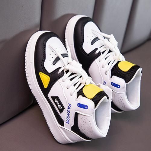 Children's Color-block Lace-up Sneakers Mid-top Flat Shoes