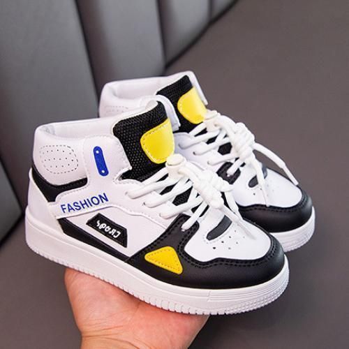 Children's Color-block Lace-up Sneakers Mid-top Flat Shoes