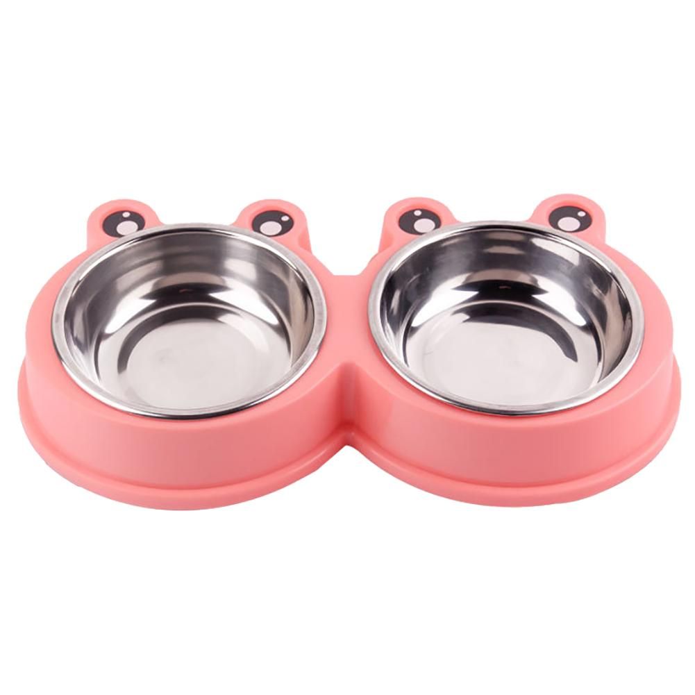 Cute Frog Shape Pet Bowl Food Water Container Stainless-Pink