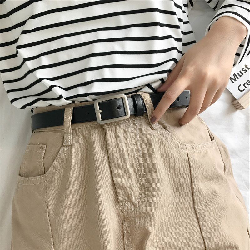 Women Simple Decorative Jeans Belt Ins Style Ladies Fashion Belts-Black