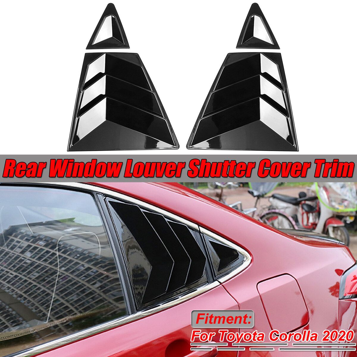 For Toyota Corolla 2020 Gloss Black Rear Side Vent Window Scoop Louvers Cover