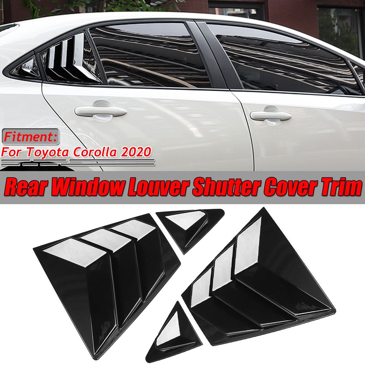 For Toyota Corolla 2020 Gloss Black Rear Side Vent Window Scoop Louvers Cover