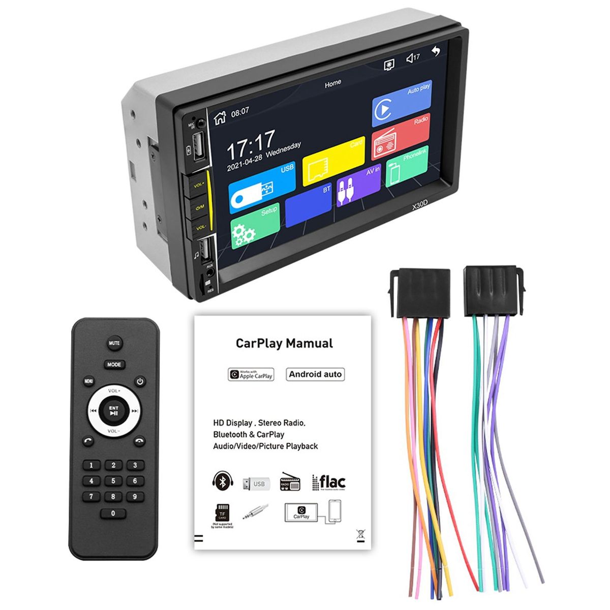 7 Inch Car MP5 Player 2 DIN Car Stereo MP5 Player HD Contact Screen for Android AUTO/Apple CarPlay X30D Car Player