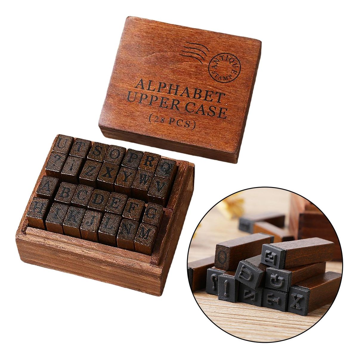 28 Pcs/Set DIY Wood Rubber Stamps   Card Making Scrapbook Uppercase