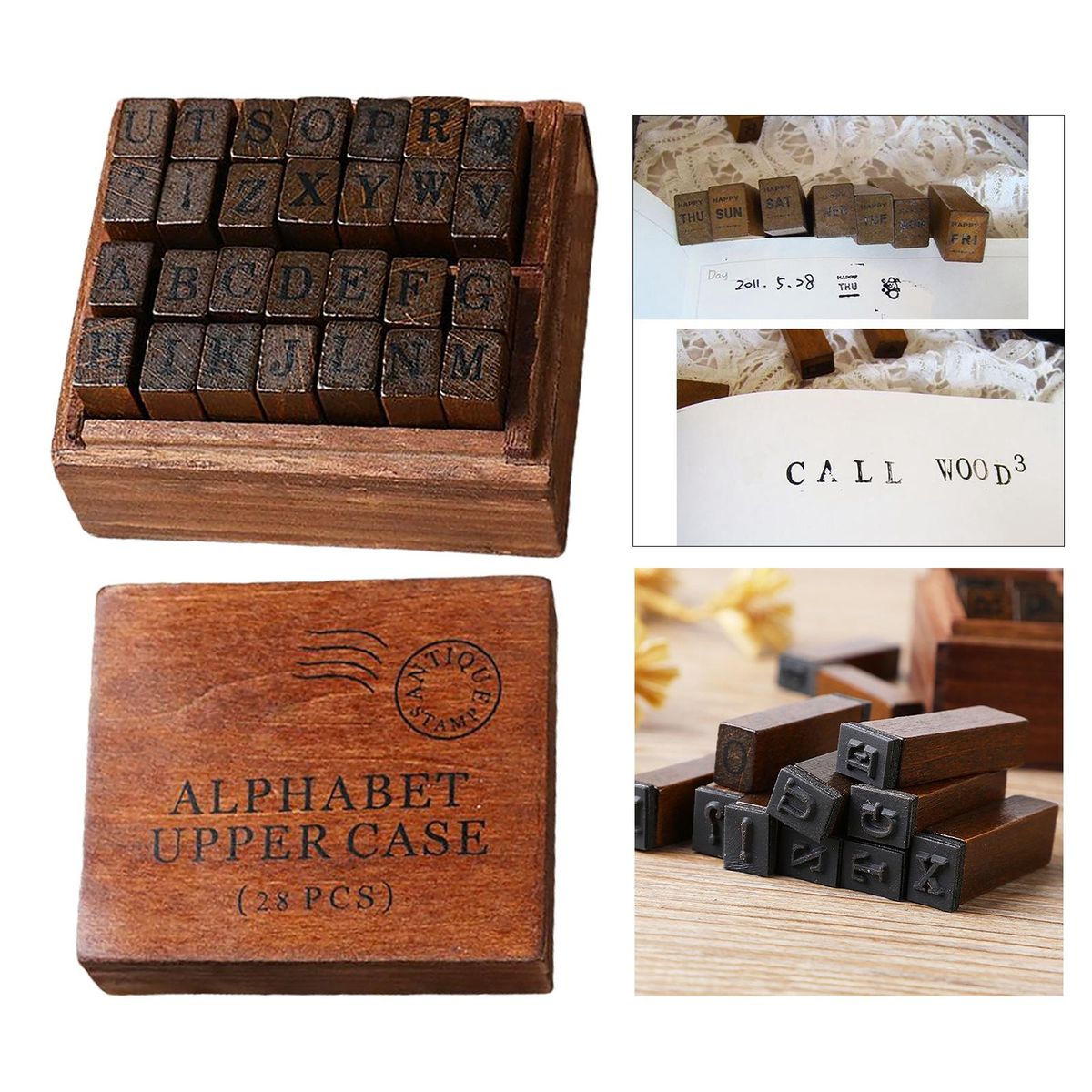 28 Pcs/Set DIY Wood Rubber Stamps   Card Making Scrapbook Uppercase