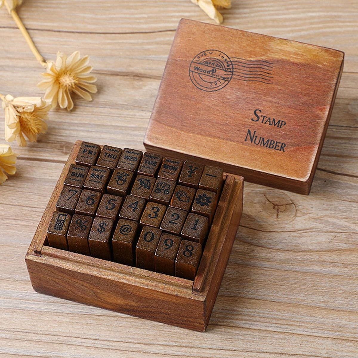 28 Pcs/Set DIY Wood Rubber Stamps   Card Making Scrapbook Uppercase