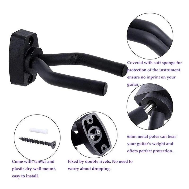 XSXS--Guitar Hanger Black Wall Mount Display Hook Holder Stands-Easy To Install-Fits All Size Guitars,Bass,Mandolin,Violin,Banjo