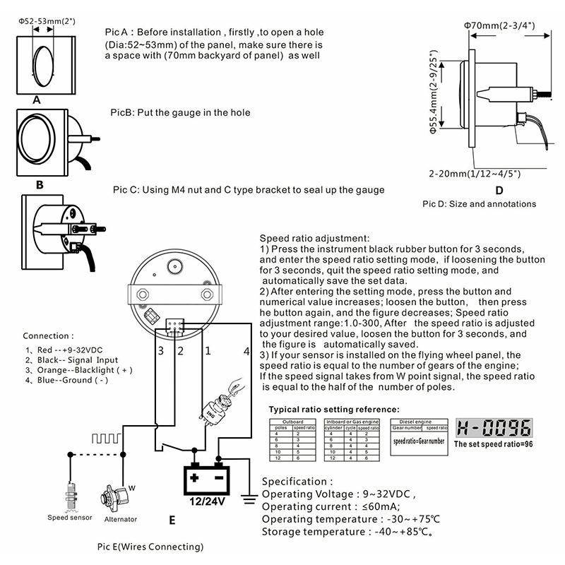 Boat LED Digital Hour Meter Marine Outboard RV RPM Meter